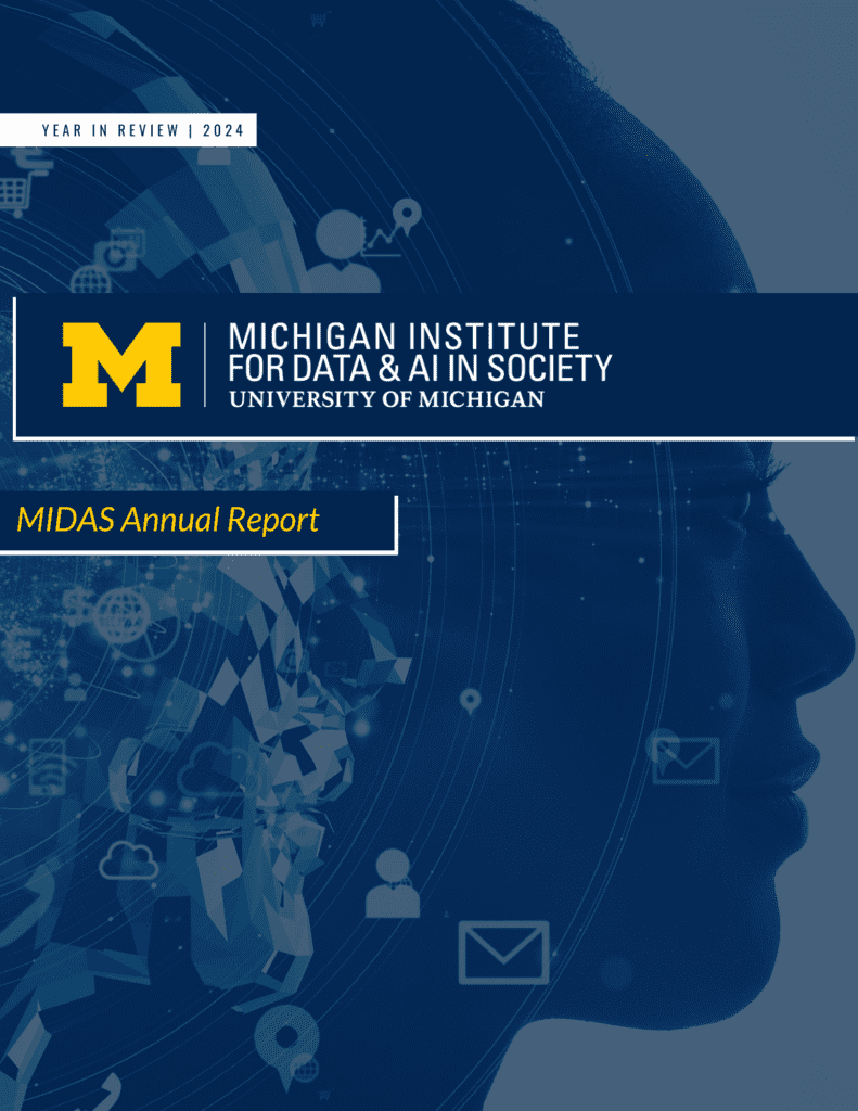 MIDAS ‘Annual Highlights’ cover with maize-and-blue branding and a futuristic city/science illustration.