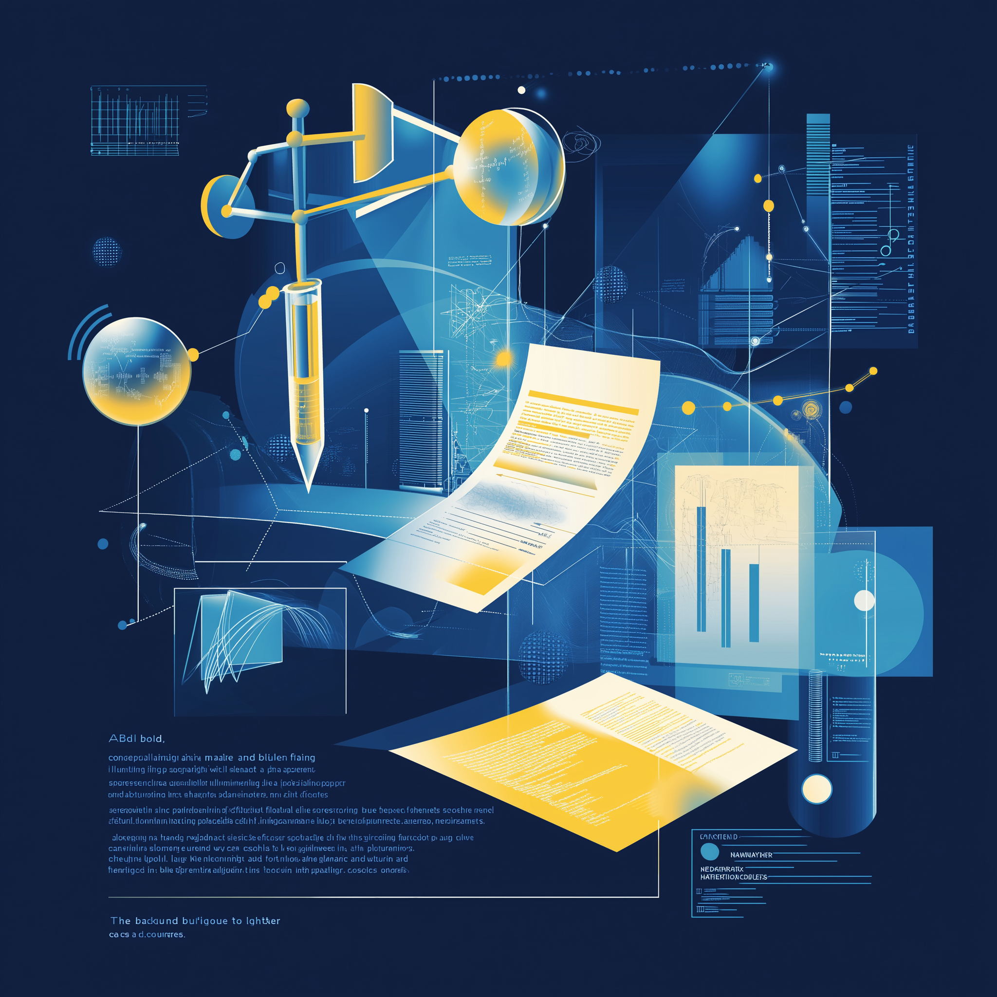 Digital Documents Scatter Illustrated blue scene with scattered documents and papers flying in a digital workspace