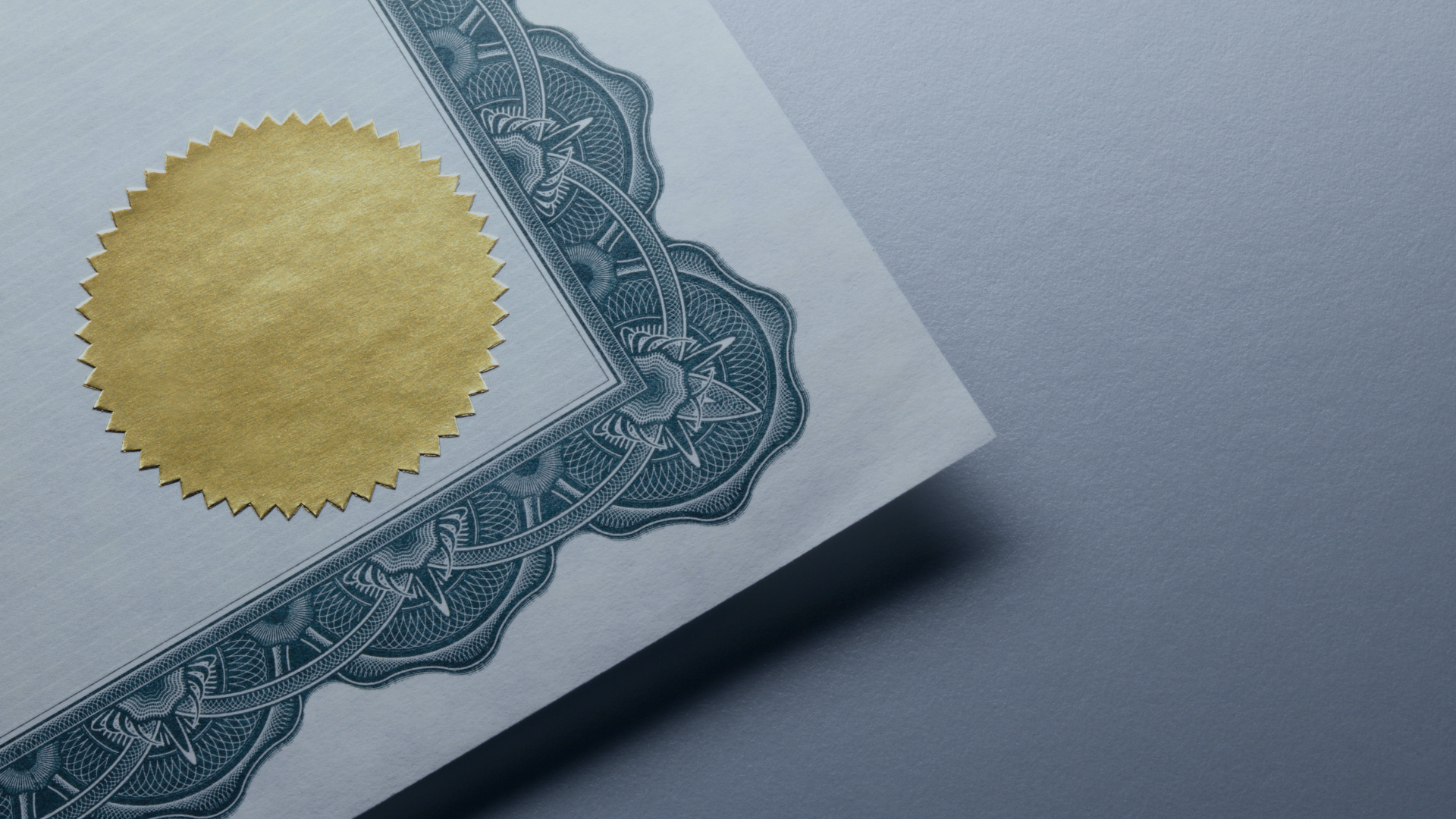 Stock image of the edge of a certificate