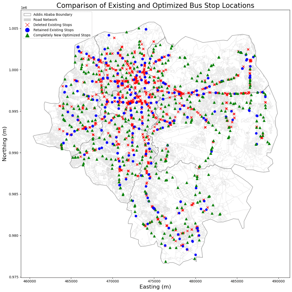 Comparison of Existing and Optimized Bus Stop Locations