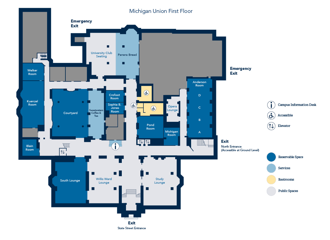 Michigan Union First Floor Map of Michigan Union First Floor